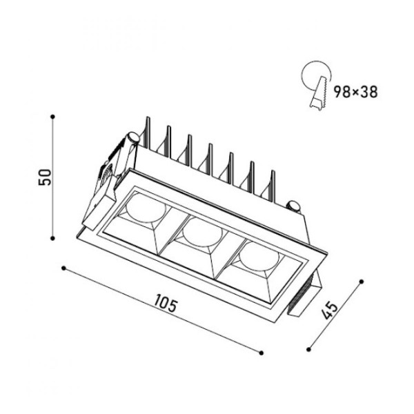 Світильник точковий врізний KLOODI KD-POINT 3X2 6W 3K BK