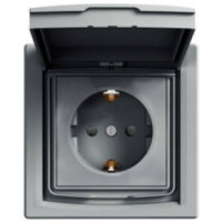 Розетка з заземленням, шторками і захисн. кришкою IP44 Сталь Asfora Schneider Electric EPH3100362