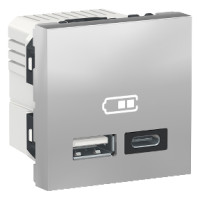 Подвійна USB розетка A+C алюміній Unica New NU301830