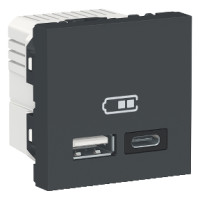 Подвійна USB розетка A+C антрацит Unica New NU301854