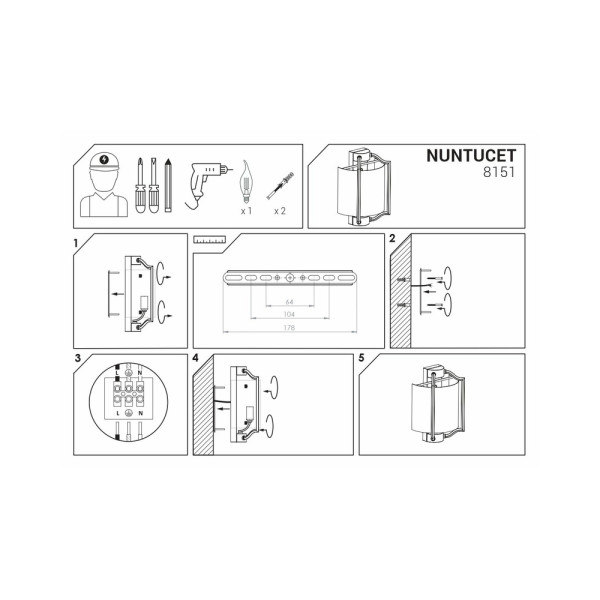 Бра Nowodvorski 8151 Nuntucet Е14 1x40W IP20 Chrom